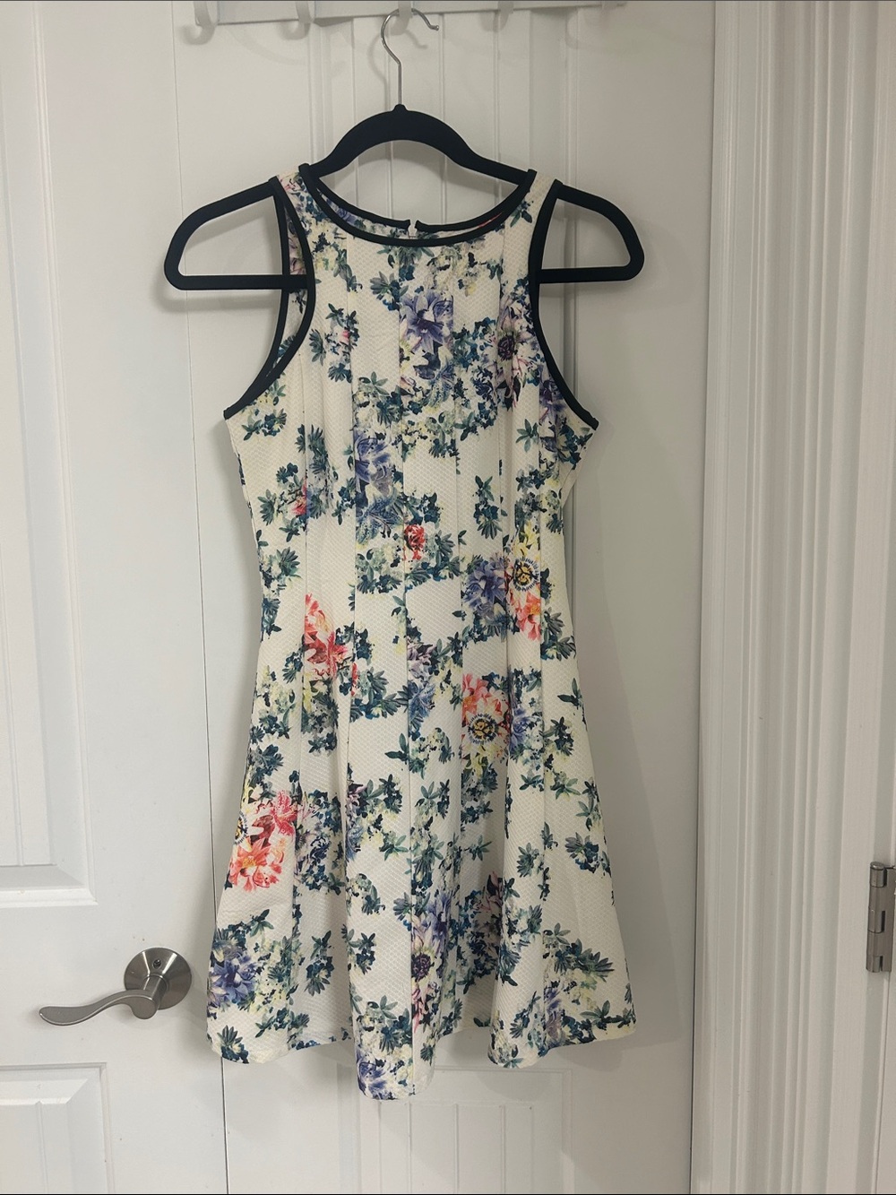 Floral Sleeveless Fit-and-Flare Dress in Cream